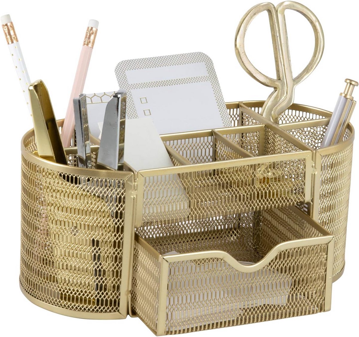 Metalen Bureau Organizer Goud met Lade - Stijlvolle Opbergdoos voor Kantoor en Thuis