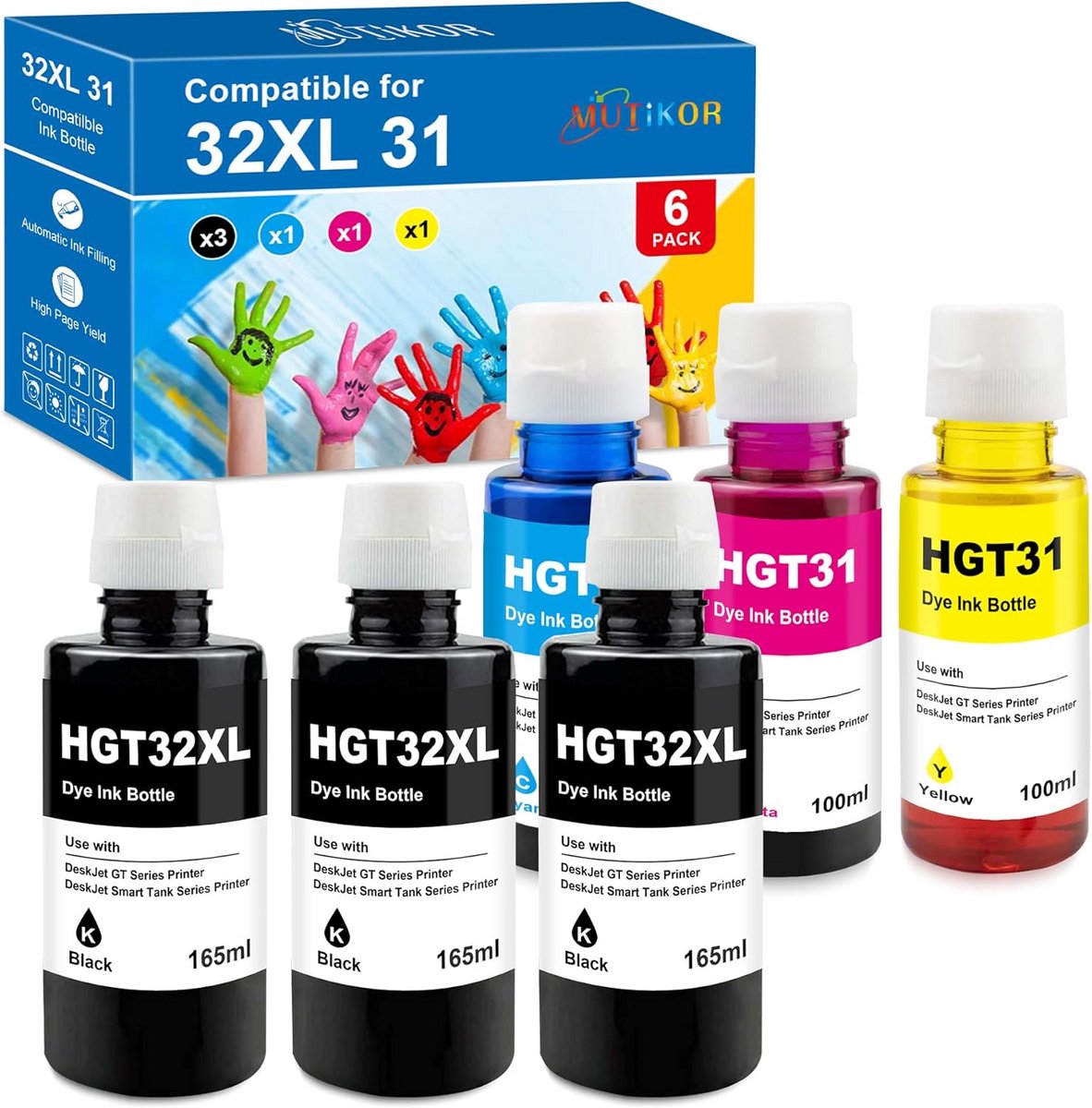 Navulinkt Set 6 Flessen Compatibel met Smart Tank Plus Printers Zwart en Kleur