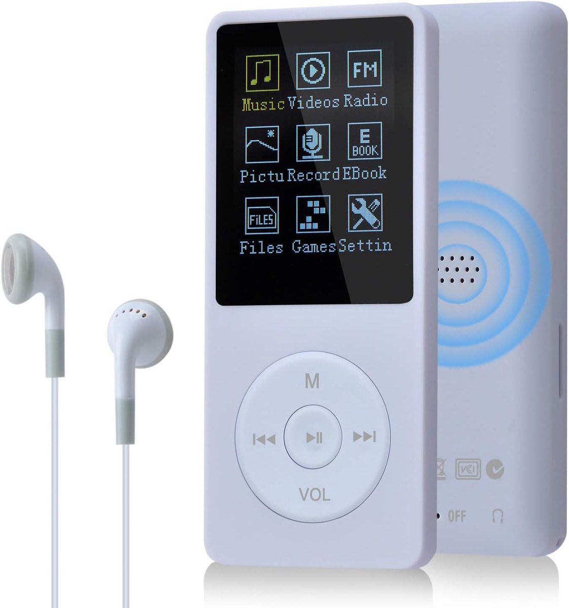 longziming -Mini MP3-Speler Wit – Bluetooth – FM Radio – Opnamefunctie – E-Book – 30 Uur Speeltijd – Type-C – Inclusief Oordopjes en Kabel