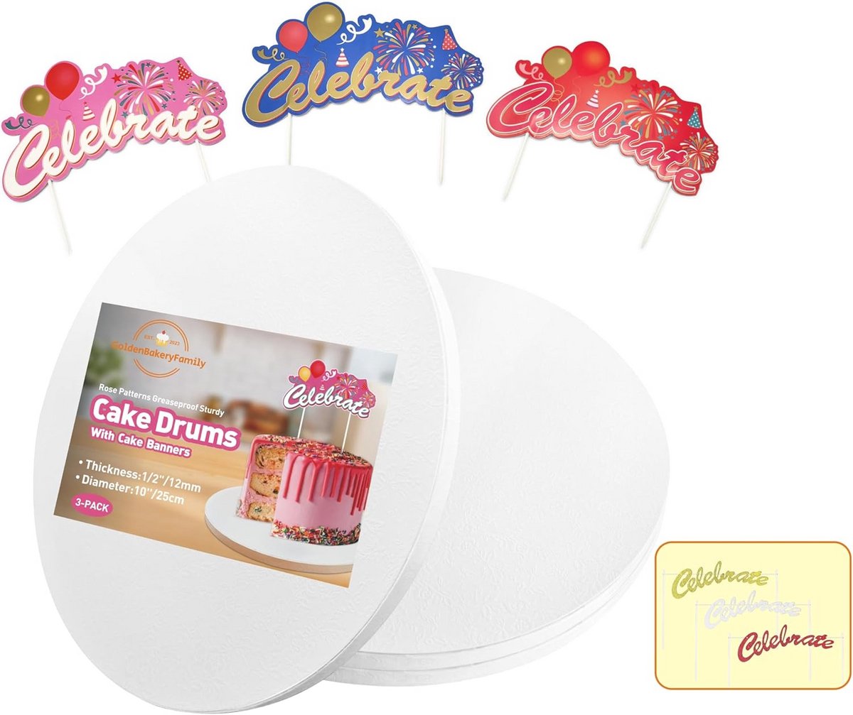 Ronde, Stevige Taartborden Wit (3-Pack) Inclusief Banner Decoratie