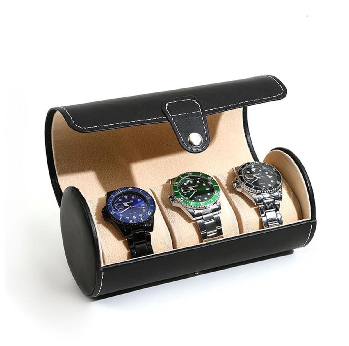 Horlogedoos - Horlogebox - Watch Roll - Horloge Houder Sieradendoos - Luxe HorlogeDoos - Verwijderbaar Kussens - Horloge opbergdoos - Horloge Opbergdoos Heren - Cadeau Mannen - Zwart