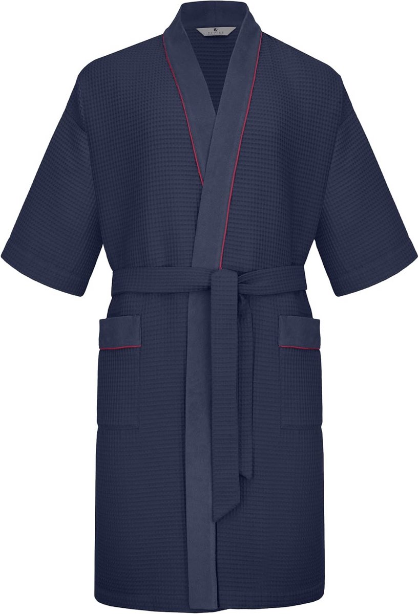 Lichte Herenbadjas van 100% Katoen in Kimono Stijl met Wafelstructuur