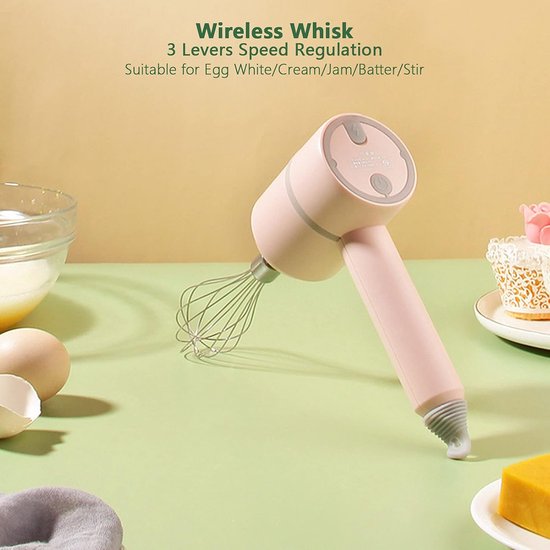 Draadloze Handmixer Elektrisch met 3 Snelheden en 2 Accessoires van Merkloos — afbeelding 5