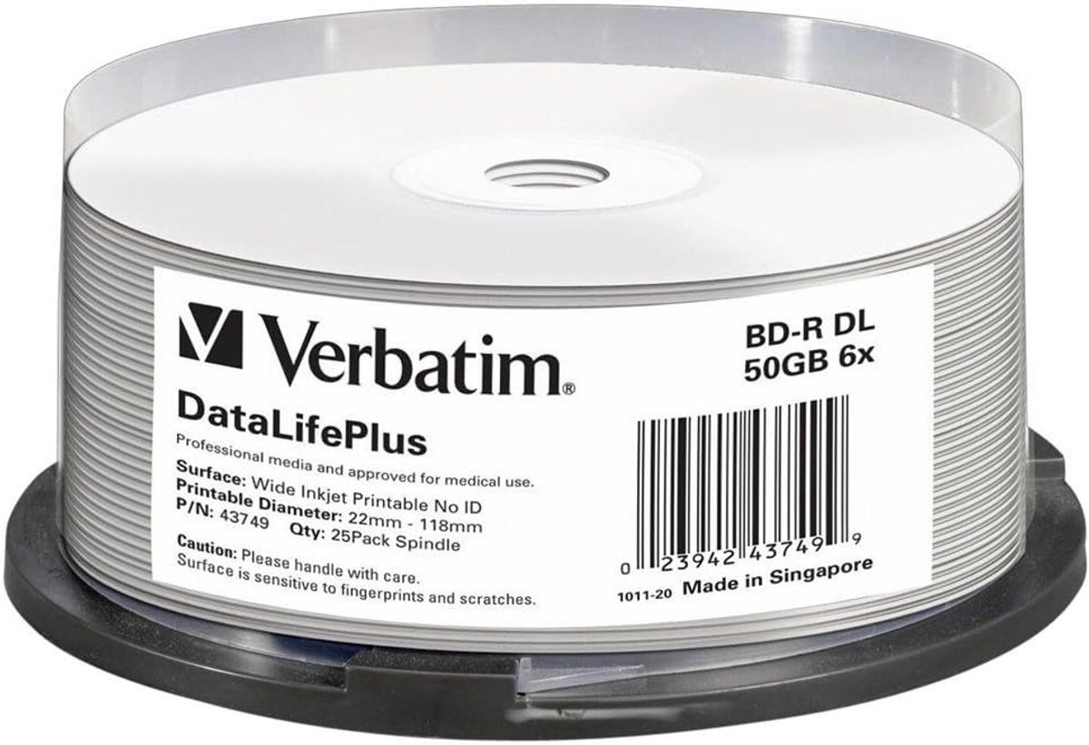 Blu-Ray Disc 50 GB opnamebare schijven, bedrukbaar oppervlak, 6x snelheid, 25 stuks