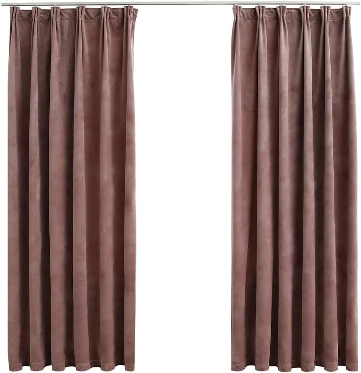 Verduisterende Velours Gordijnen Roze 2 Stuks - 140x175 cm - Inclusief Haakjes