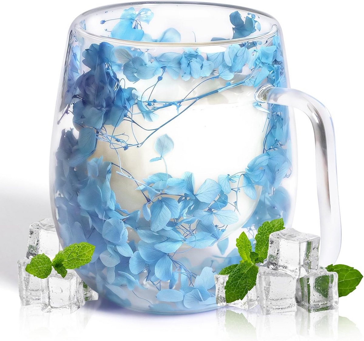 Set van Dubbelwandige Koffiekopjes van Glas met Gedroogde Bloemen - 350 ml