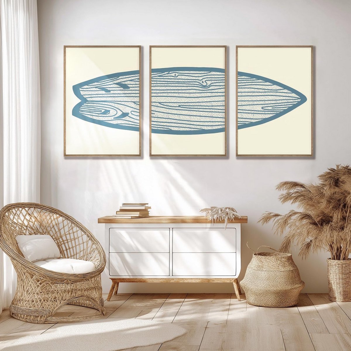 Ingelijst Surfplank Schilderij - Canvas Set - Woonkamer Decoratie - 3-delig Galerij-stijl - 25x40cm x3 - Meerdere Kleuren