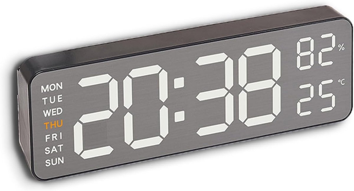Digitale Wandklok met LED Display, Alarmfunctie en Luchtvochtigheidsmeter