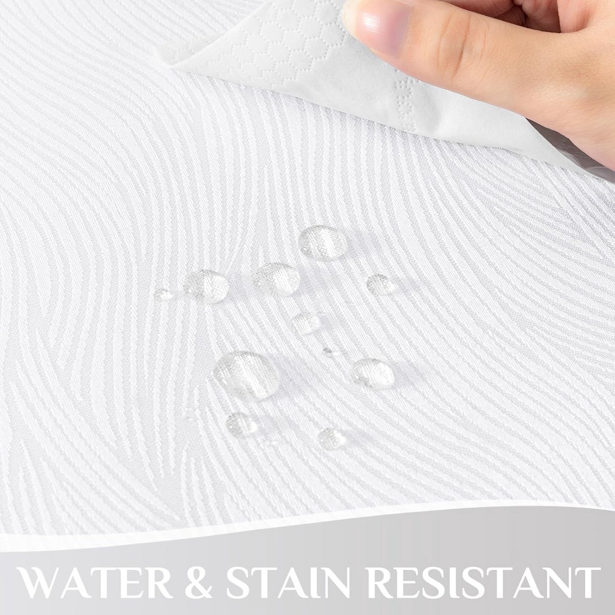 Rond Tafelkleed Wit 120 cm - Vlekbestendig Tafelkleed met Elegante Jacquard Strepen