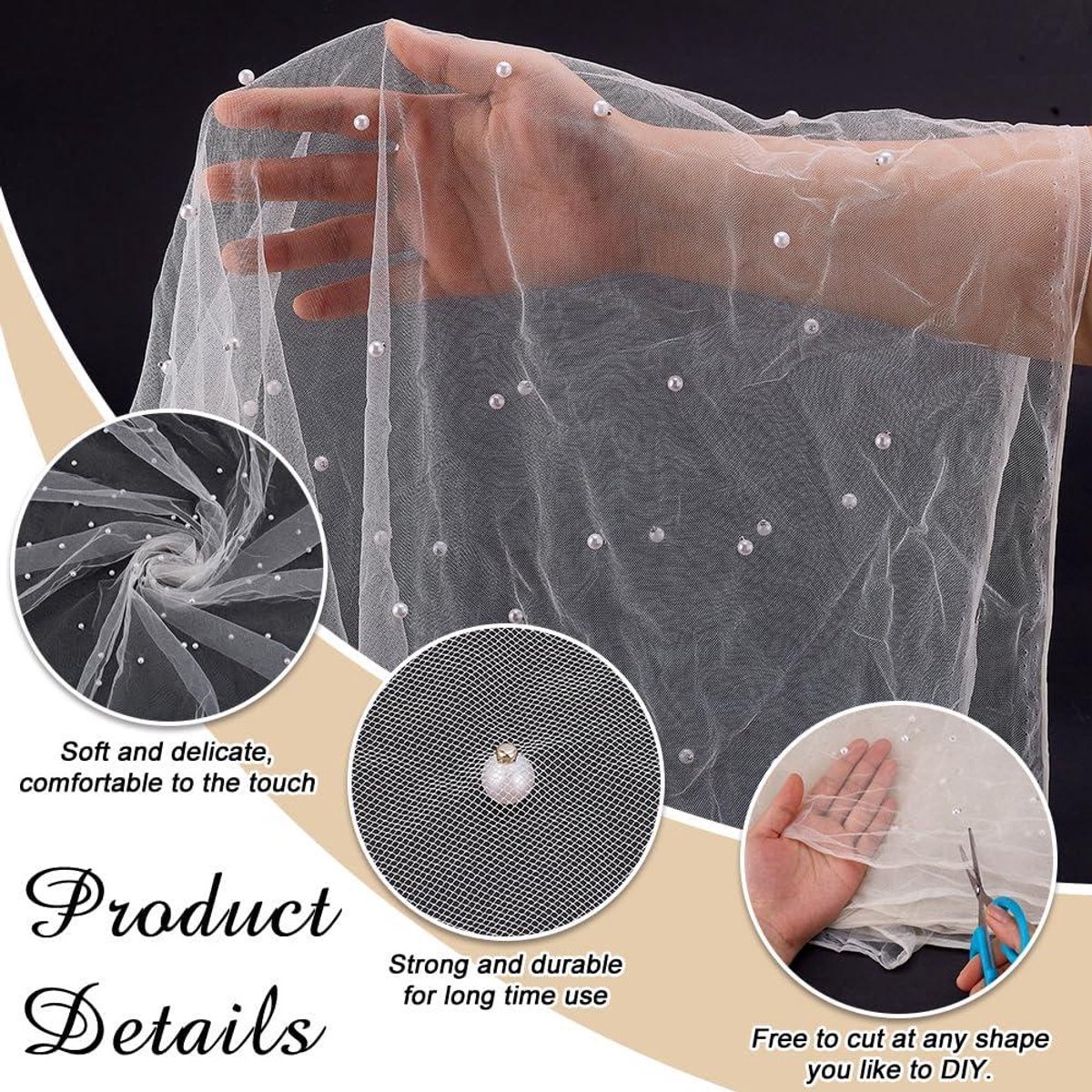 Parel Tule Kant Stof - 176cm Breed - Bisque - Tafelkleed - Tafelloper - Bruiloft - Jurken