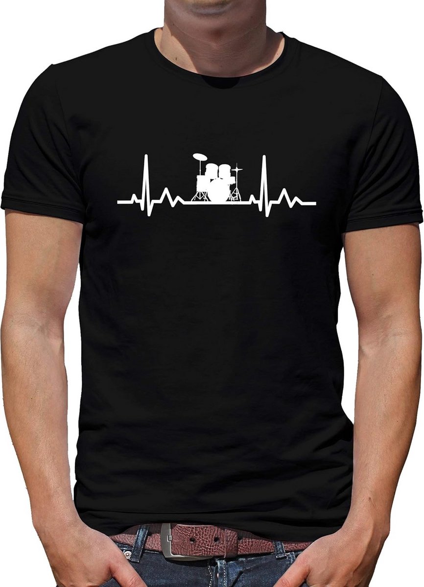 Heren T-shirt met Hartslagmeter en Muziek Rocker Print