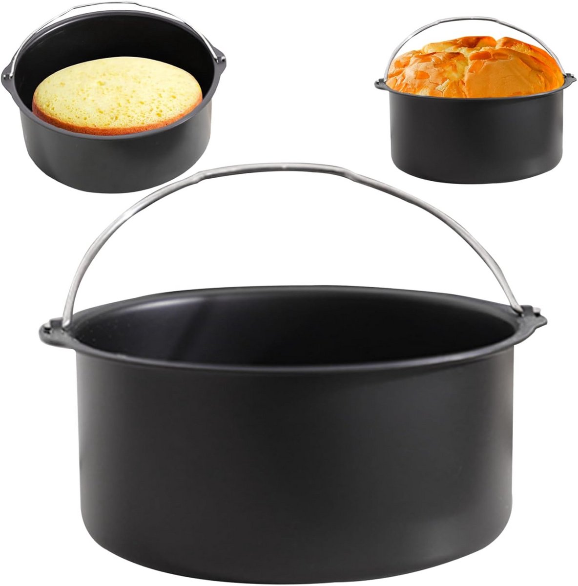 Airfryer Cakevorm Rond 20 cm - Koolstofstaal Bakvorm met Antiaanbaklaag en Handvat