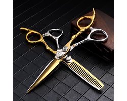 Haarknipper Set - Kappersschaar Professioneel - Stijlvol Knippen - IJscalcinatie Afwerking - 6 Inch - Zwart Wit