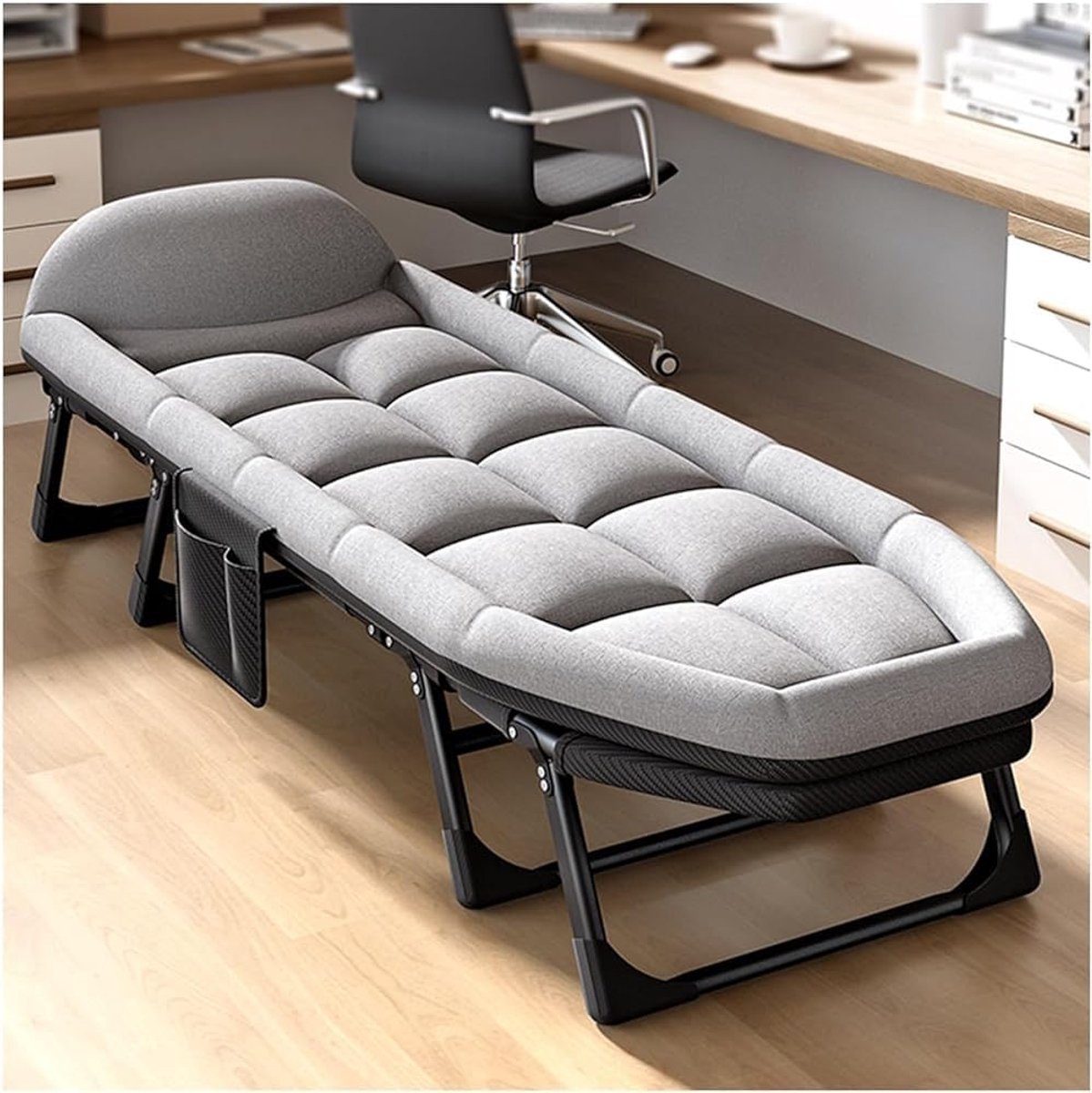 Opvouwbaar Campingbed - Buitenbed Rustbed - Kamperen Ontspannen - Inclusief Kussen Zijvakken - 190x65cm - Grijs