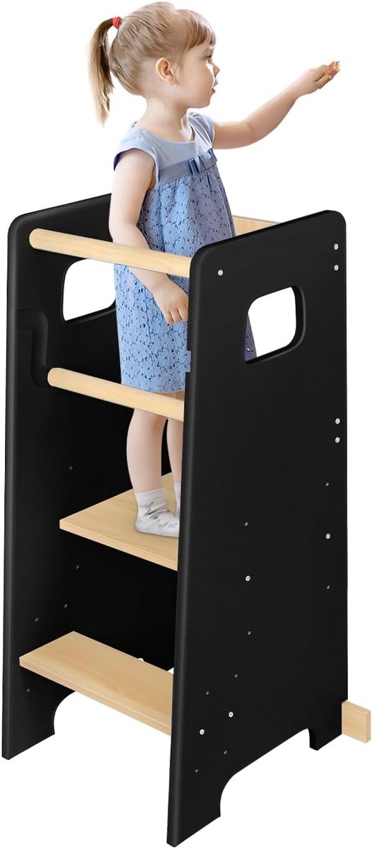 Kinder Observatietoren - Leertoren Kruiptoren - Veilig Meedoen - 3 Verstelbare Hoogtes - 90x42x40 cm - Zwart