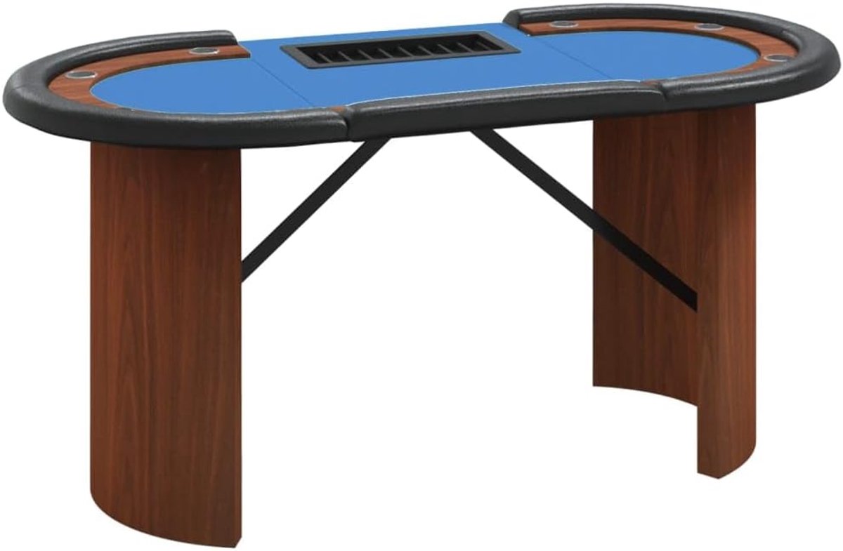 Pokertafel 10 spelers - Speeltafel Kaartspel - Thuis Spelen - Inclusief Fichebak - 160x80x75 cm - Blauw