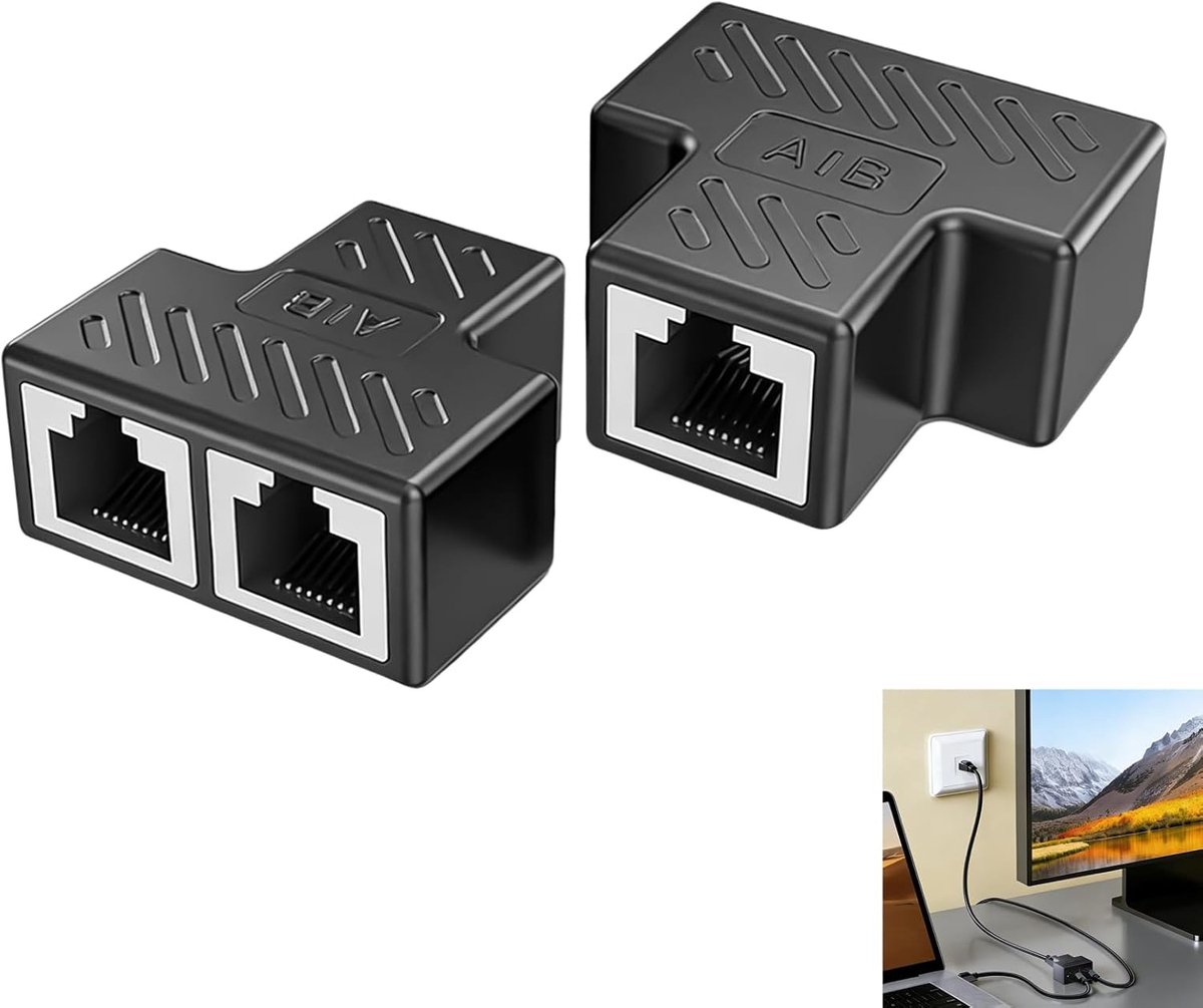 Ethernet Splitters - Netwerkadapters - Internet Delen - Plug en Play - 2 Poorten