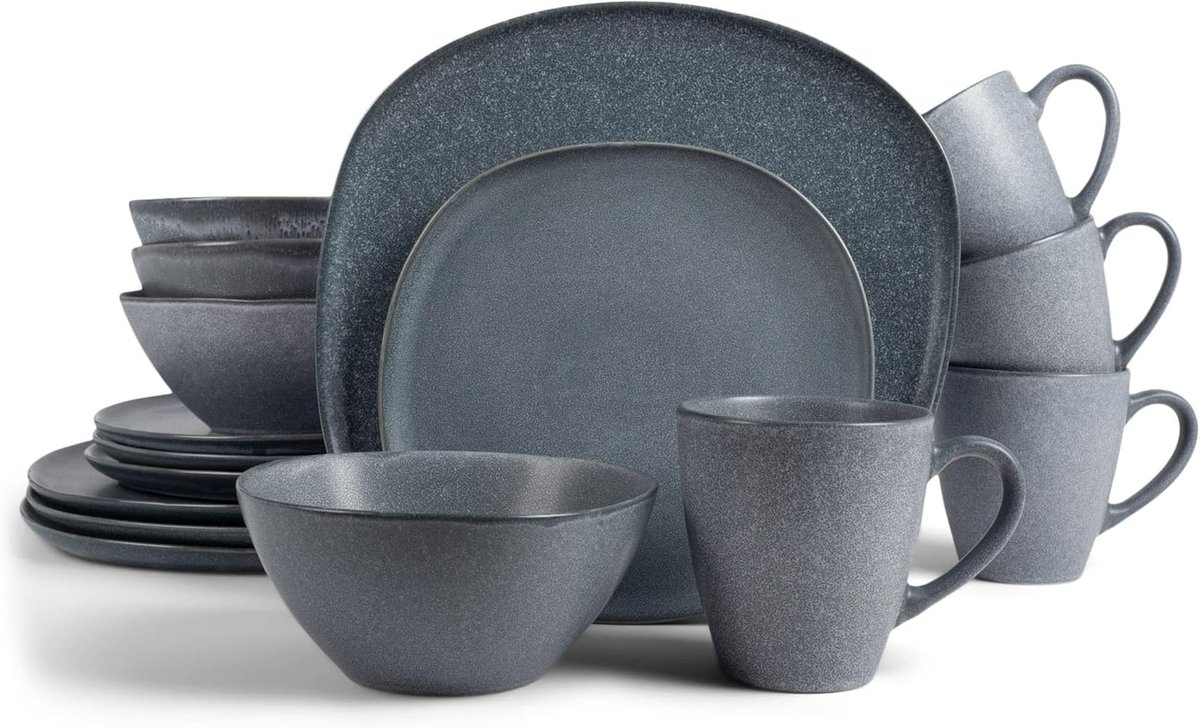 Servies Set - Dinerset Keramiek - Dagelijks Gebruik - Vaatwasser Magnetronbestendig - 16 Delig - Leisteen Grijs