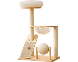EcoPawPaw Kattenkrabpaal Hout – Duurzaam Sisal Krabpaal – Kattenmeubel met Ligplek en Speelopties – Eco Design