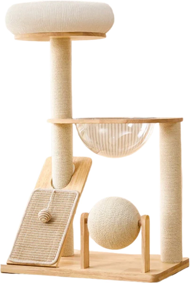 EcoPawPaw Kattenkrabpaal Hout – Duurzaam Sisal Krabpaal – Kattenmeubel met Ligplek en Speelopties – Eco Design