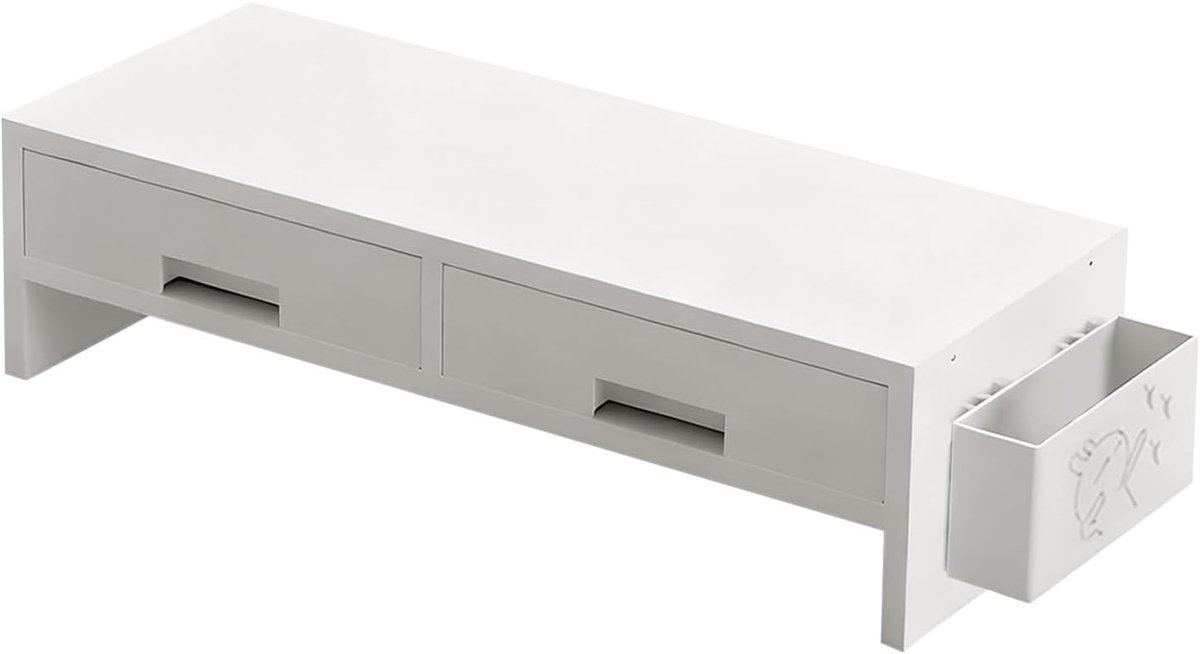 Monitor Verhoger - Bureau Organizer - Thuiswerkplek Inrichten - Dubbele Lade Opslag - 50x19.5x13.5cm - Zwart Walnoot