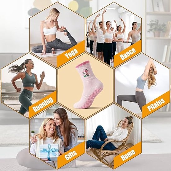 Pilates grip sokken voor dames, yoga grip sokken, schattige barre antislip sport sokken, sport sokken met goede grip voor workouts van Merkloos — afbeelding 2