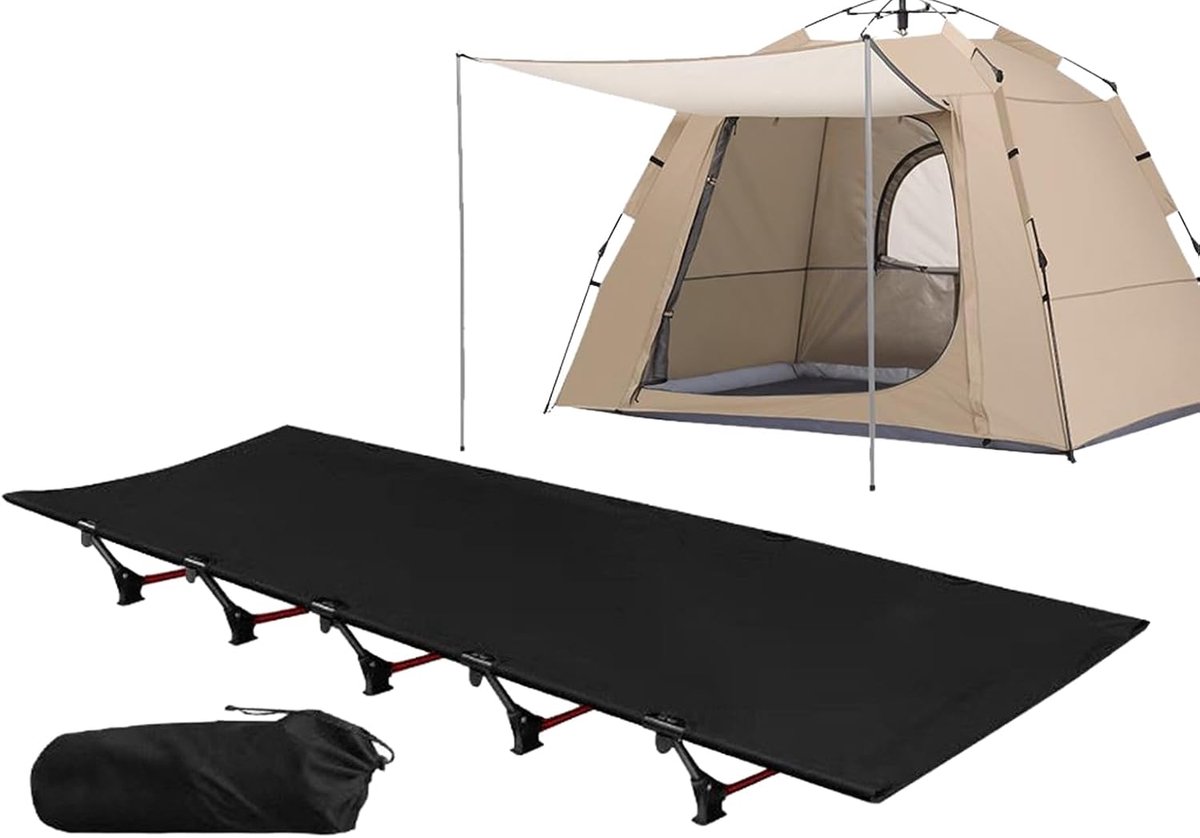 Campingbed Opvouwbaar - Draagbaar Ligvlak - Kamperen en Reizen - Lichtgewicht Aluminium Frame - 192x65x16 cm - Zwart