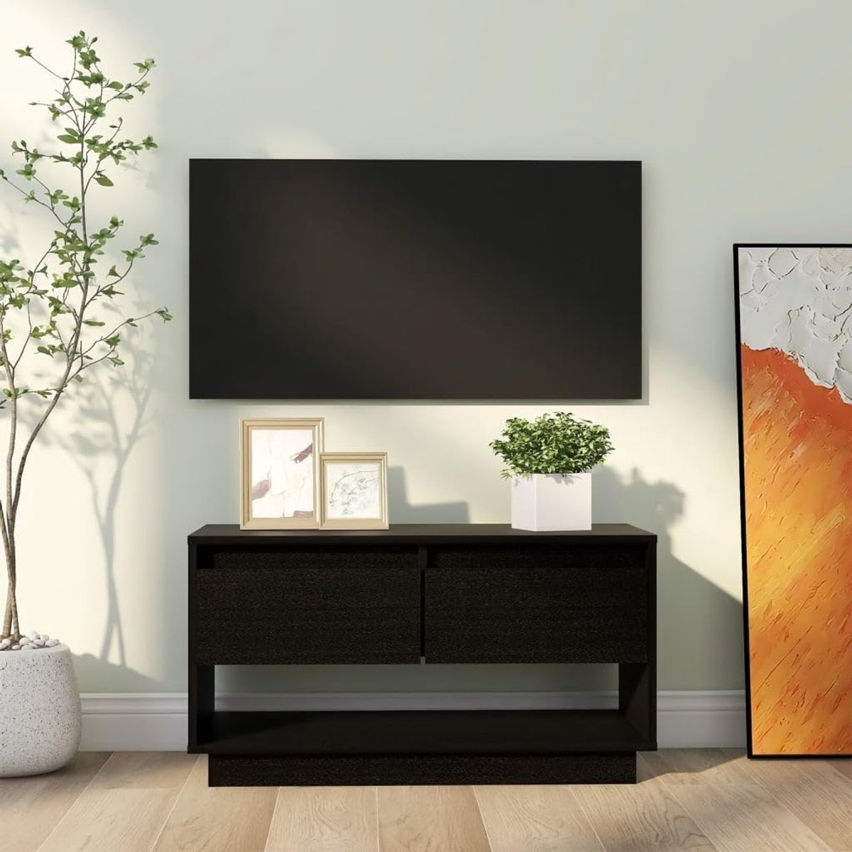 Tv-meubel - Entertainmentmeubel - Opbergen Media - Massief Grenenhout - 74x34x40 cm - Zwart
