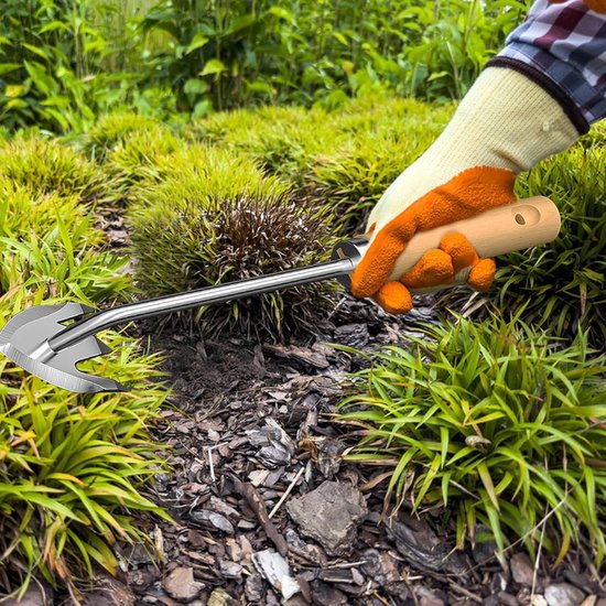 Gras Uittrekker - Onkruidverwijderaar Tuin - Gazon Onderhoud - Dubbele Snijkant - 32 x 5 cm - Houten Handvat — afbeelding 5