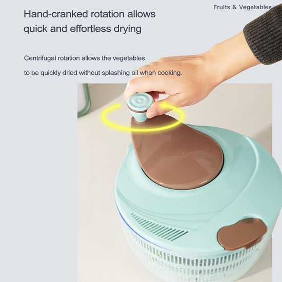 Slacentrifuge Keuken - Groenten Droger - Snel Salade Maken - Centrifugale Rotatie - 24x16 cm - Blauw — afbeelding 4