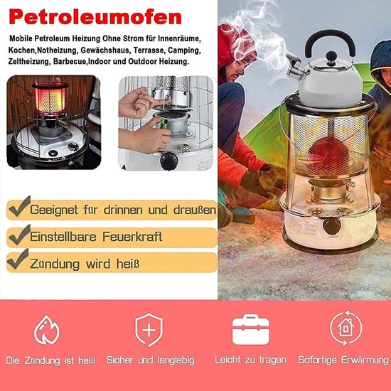 Draagbare Kachel - Petroleum Kachel - Binnen Verwarmen - 6L Olie Capaciteit - 32x32x47 cm - Wit — afbeelding 2