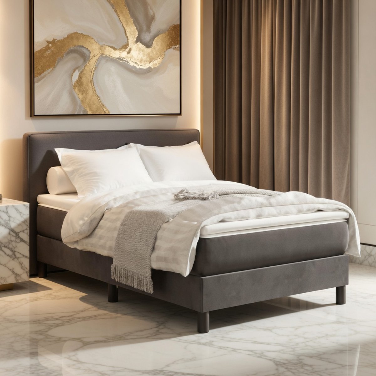 House & Graden Productnaam: Luxe Velvet Eenpersoons Bedframe 80x200 cm – Donkergrijs met Stevige Poten Merk: House & Graden