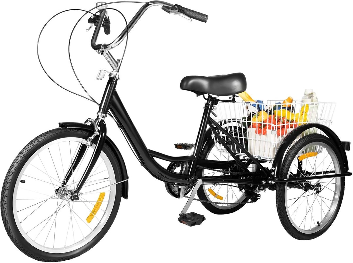 Driewieler Volwassenen - Comfortabele Fiets - Boodschappen Doen - Extra Grote Mand - 20 Inch Wielen - Zwart