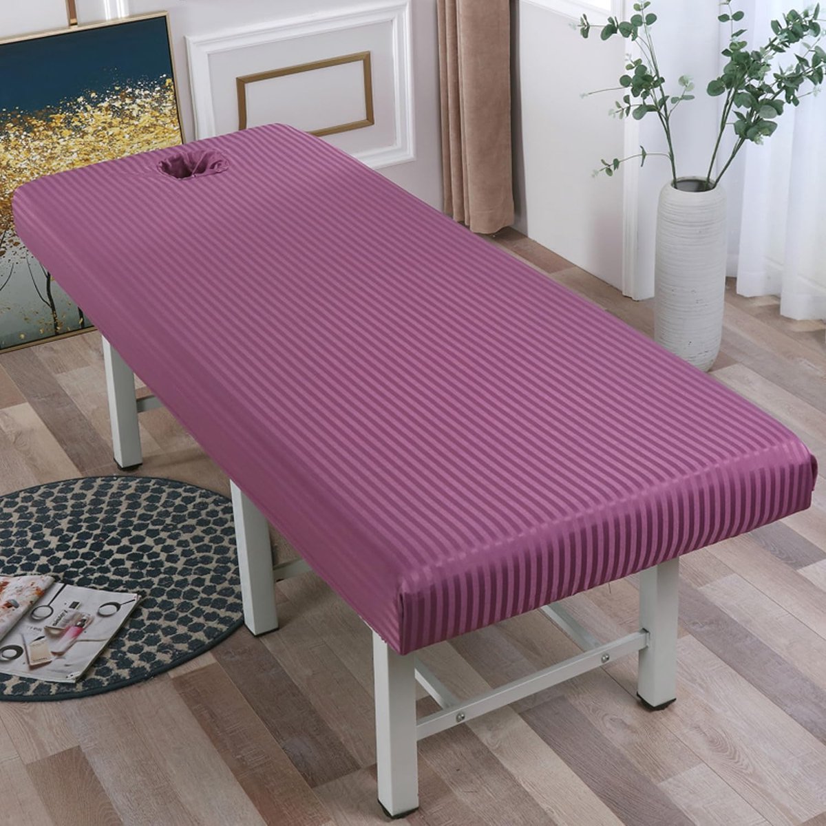 Massagebedhoes Beschermhoes - SPA Laken - Schoonheidsbehandelingen - Met Gezichtsgat - 180 x 60 cm - Donkerroze
