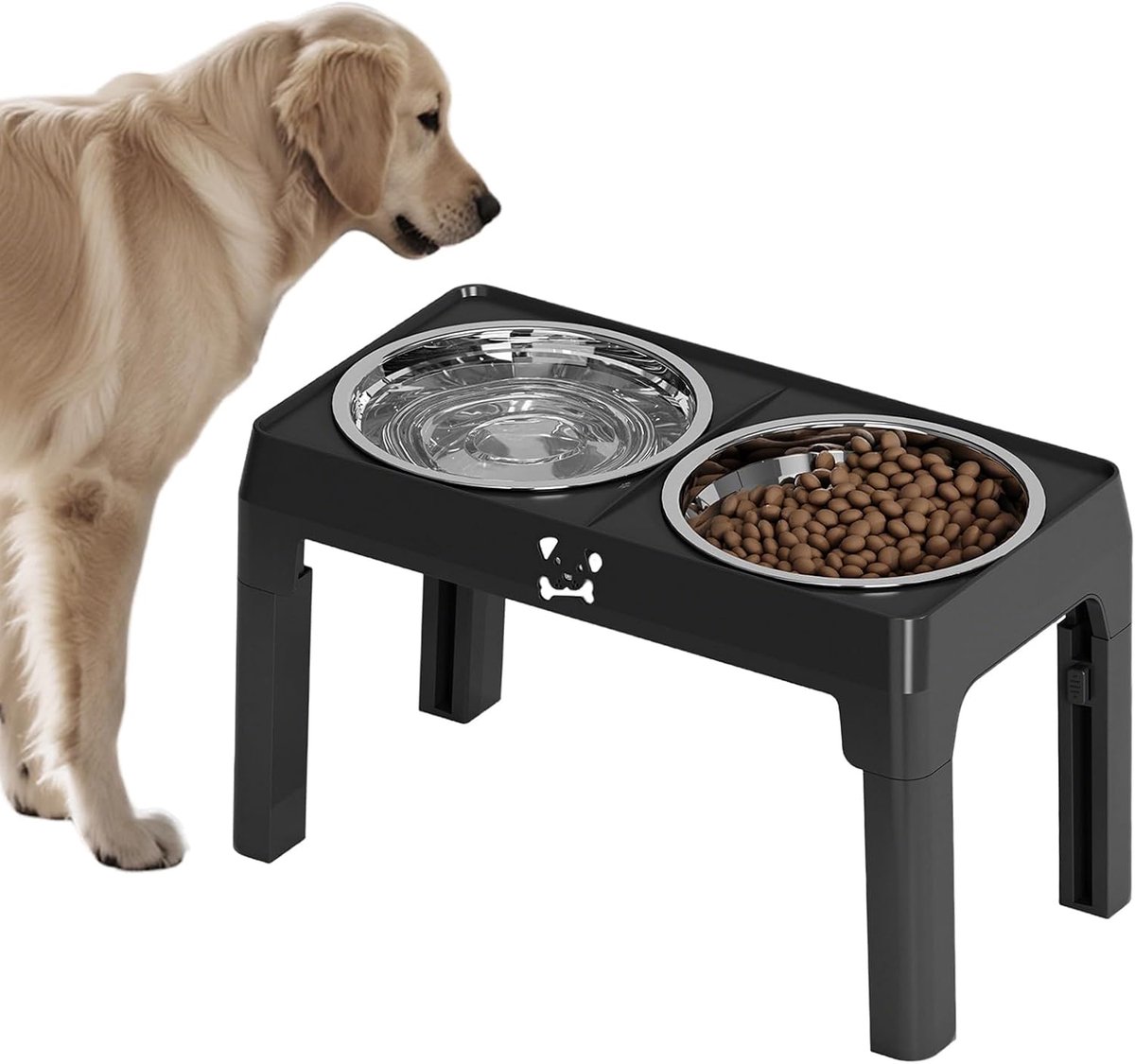 Honden Eetbak Set - Voerbakken Huisdieren - Verhoogde Voeding - 5 Hoogtes Verstelbaar - 44.5x25x9 cm - Zwart