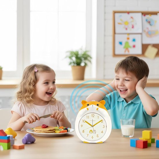 Kinderwekker Dieren - Kinderklok Ochtend - Slaapkamer Bureau - Praatfunctie Vriendelijk - 19cm Breed - Geel — afbeelding 3