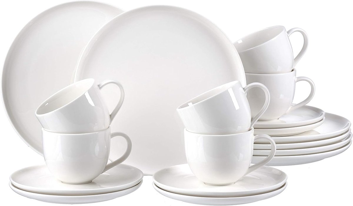 Koffieservies - Porselein Servies - Ontbijt & Koffie - Scandinavisch Design - 18-delig - Wit
