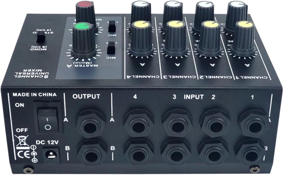 Draagbare Audiomixer - Geluidsconsole Mini - Muziekproductie Thuis - 8 Ingangen 2 Uitgangen - Compact Formaat - Zilver