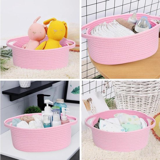 Katoenen Opbergmanden - Babymand Organizer - Babykamer Opbergen - Met Handgrepen - 21x13x13cm - Roze — afbeelding 3