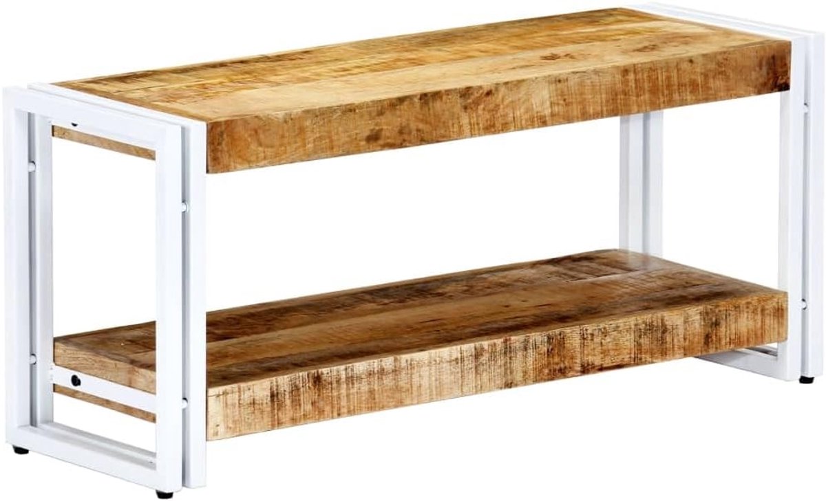 Televisiemeubel - Tv-kast Hifi Meubel - Woonkamer Opbergen - Massief Mangohout Uniek - 110x30x33.5cm - Wit