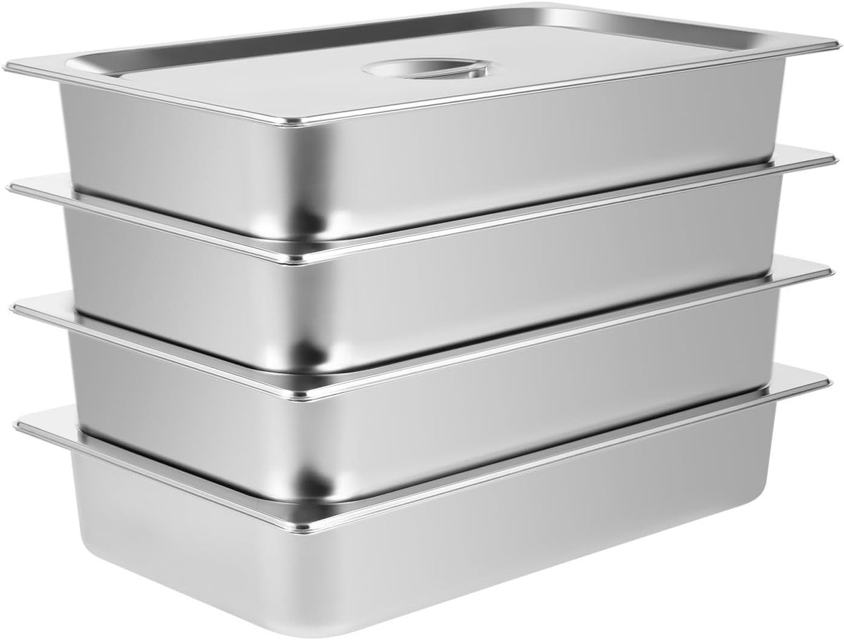 Voedselwarmers Set - Buffet Pannen - Warm Houden - Roestvrij Staal - 4 Stuks - Zilver