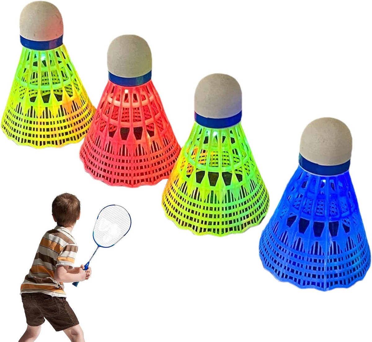 LED Shuttlecock Set - Verlichte Pluimbal - Avond Sport - Zichtbaar in Donker - Standaard Maat - Multicolor