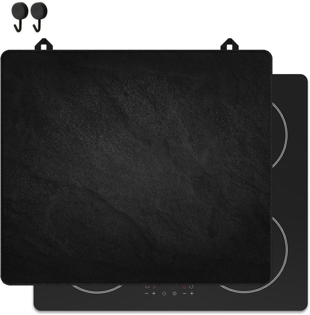 Inductie Beschermer Zwart Stenen Design 60x52 cm – Afdekplaat voor Kookplaat & Spatscherm