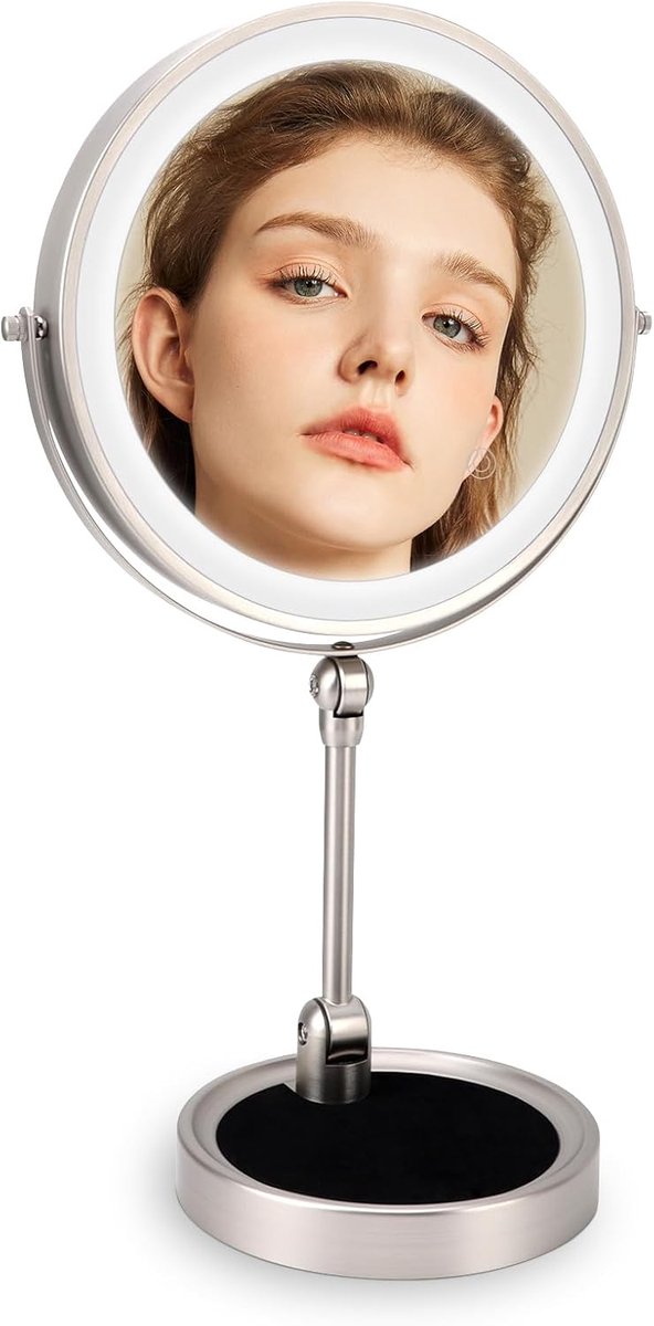 Make-upspiegel Verlichting - Cosmetische Spiegel - Gedetailleerde Make-up - Vergrotend & Normaal - 9 Inch Dubbelzijdig - Nikkelkleur