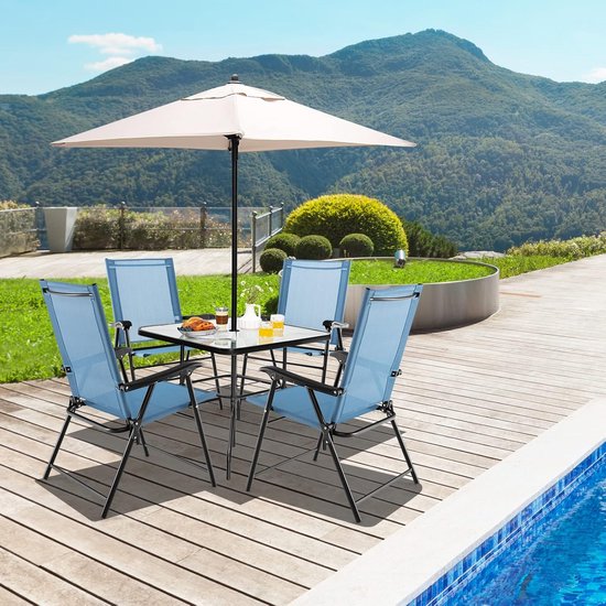 KOMFOTTEU Set van 2 Klapstoelen, balkonstoelen, set van 2, draagbaar, tuinstoelen met rugleuning, terrasstoelen, weerbestendig, campingstoelen, inklapbaar, voor tuin, balkon, terras (blauw) — afbeelding 3