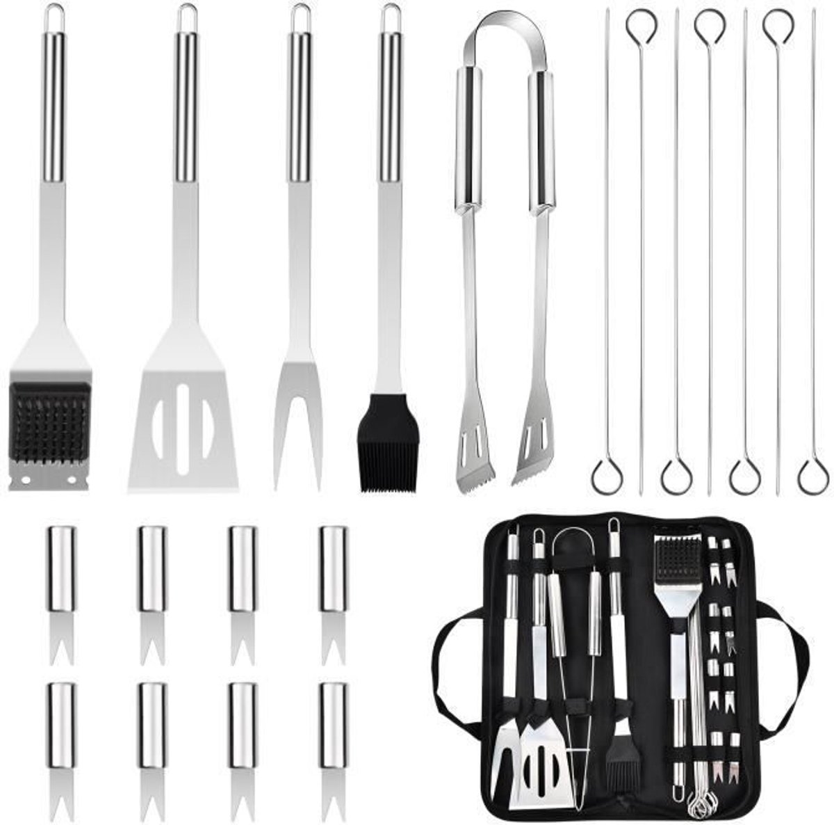 BBQ-gereedschap - 20-delige set - Roestvrij staal - Duurzaam - Roestbestendig - Ergonomisch