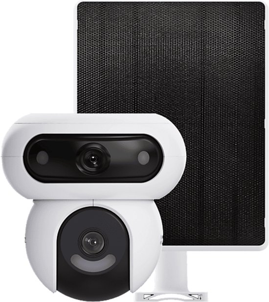 EZVIZ HB90+8w zonnepaneel 4MP+4MP dubbele lenzen 360° beveiligingscamera voor buiten Wifi draadloos met 10400mAh batterij, altijd-aan videomodus, personen-/voertuigdetectie, automatische volgfunctie