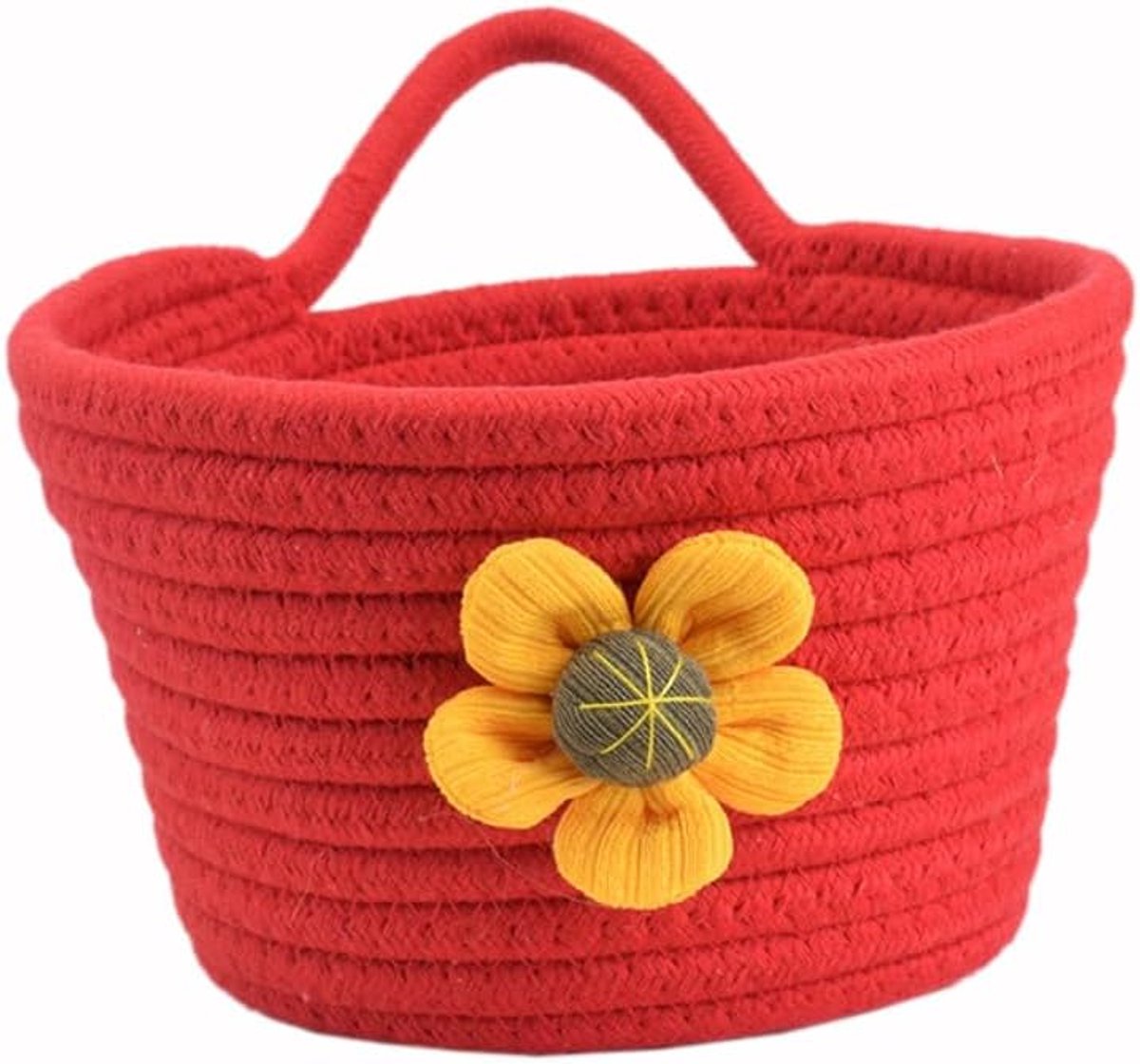 Katoenen Opbergmand - Geweven Mandje - Thuis Organiseren - Met Handgrepen - 18x10 cm - Rood