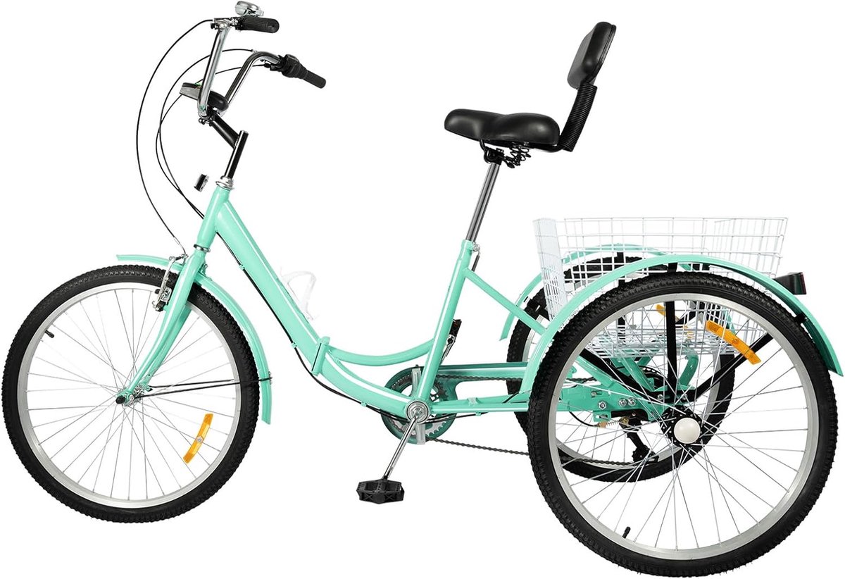 Opvouwbare Driewieler - Stabiele Fiets - Boodschappen en Uitjes - 7 Versnellingen en Mand - 24 Inch Wielen - Groen