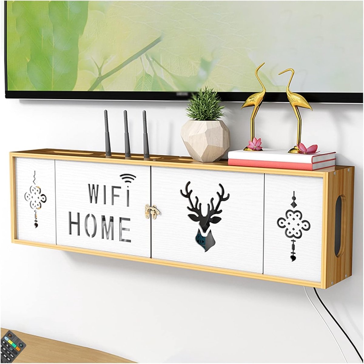 Router Opbergdoos - Zwevende Plank - Netwerk Organiseren - Eenvoudige Installatie - 73x12x20cm - Wit